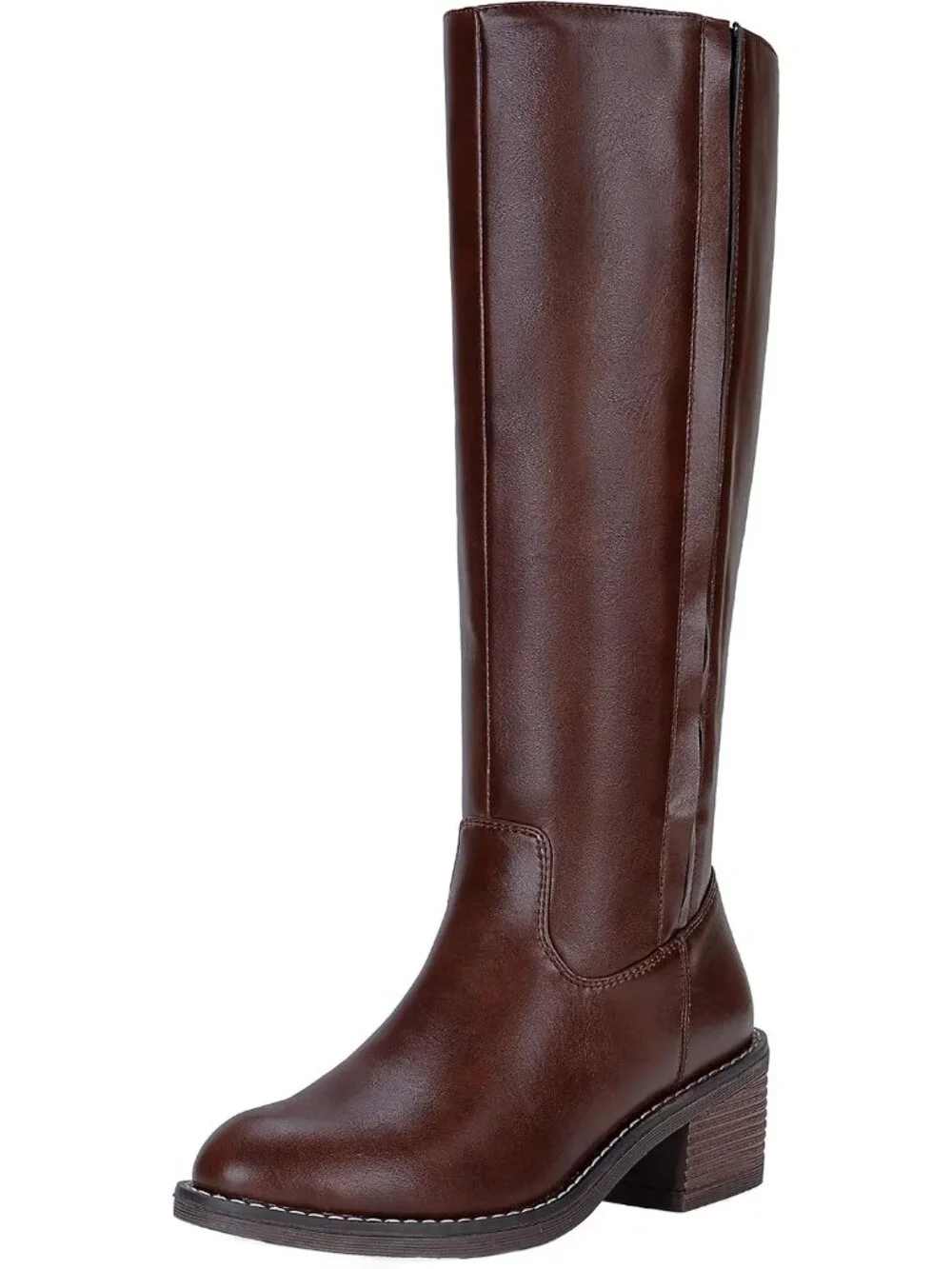 Women's Whiskey Low Block Heel Square Toe Side Zipper Imported Knee High Boots